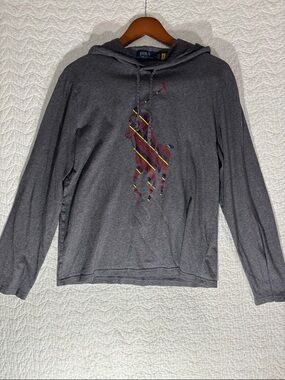 Polo by Ralph Lauren Charcoal Hooded Long-Sleeve Shirt with Striped Polo Logo